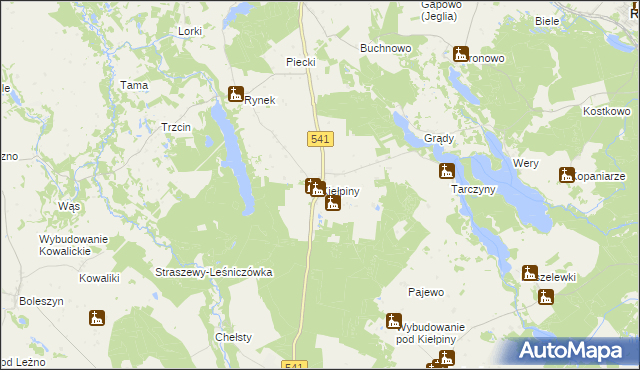 mapa Kiełpiny gmina Lidzbark, Kiełpiny gmina Lidzbark na mapie Targeo
