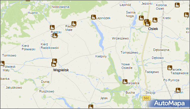 mapa Kiełpiny gmina Wąpielsk, Kiełpiny gmina Wąpielsk na mapie Targeo