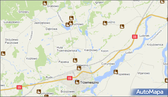 mapa Kierzkowo gmina Trzemeszno, Kierzkowo gmina Trzemeszno na mapie Targeo