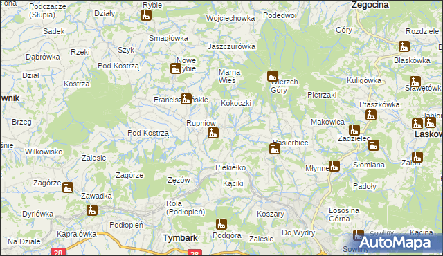 mapa Kisielówka gmina Limanowa, Kisielówka gmina Limanowa na mapie Targeo