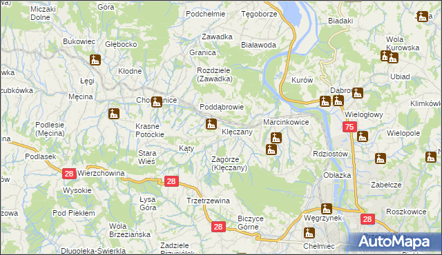 mapa Klęczany gmina Chełmiec, Klęczany gmina Chełmiec na mapie Targeo