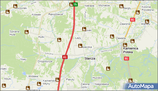 mapa Klepaczka gmina Starcza, Klepaczka gmina Starcza na mapie Targeo