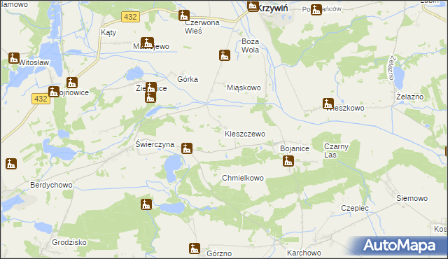 mapa Kleszczewo gmina Osieczna, Kleszczewo gmina Osieczna na mapie Targeo