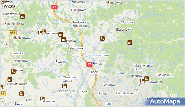 mapa Klikuszowa, Klikuszowa na mapie Targeo