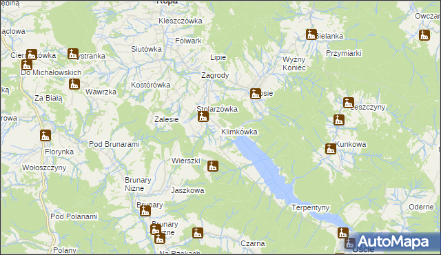 mapa Klimkówka gmina Ropa, Klimkówka gmina Ropa na mapie Targeo