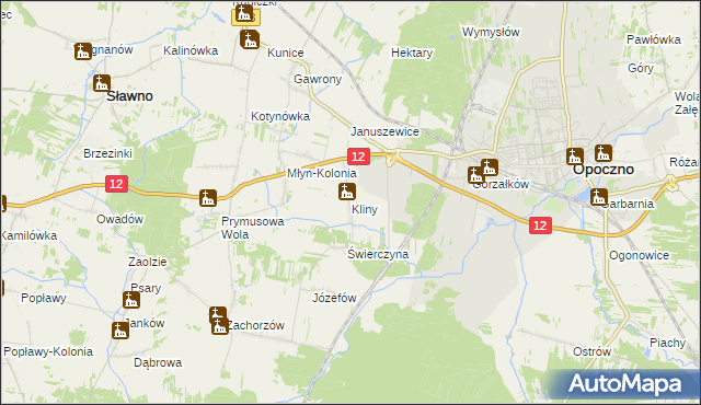 mapa Kliny gmina Opoczno, Kliny gmina Opoczno na mapie Targeo