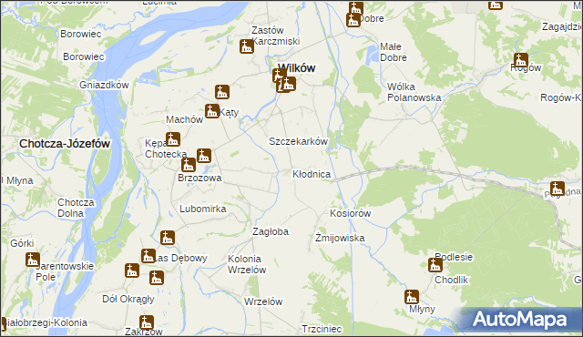 mapa Kłodnica gmina Wilków, Kłodnica gmina Wilków na mapie Targeo