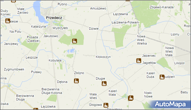 mapa Kłokoczyn gmina Przedecz, Kłokoczyn gmina Przedecz na mapie Targeo