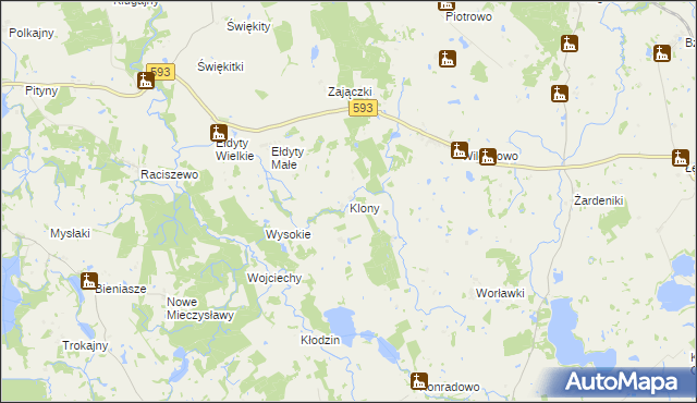 mapa Klony gmina Świątki, Klony gmina Świątki na mapie Targeo