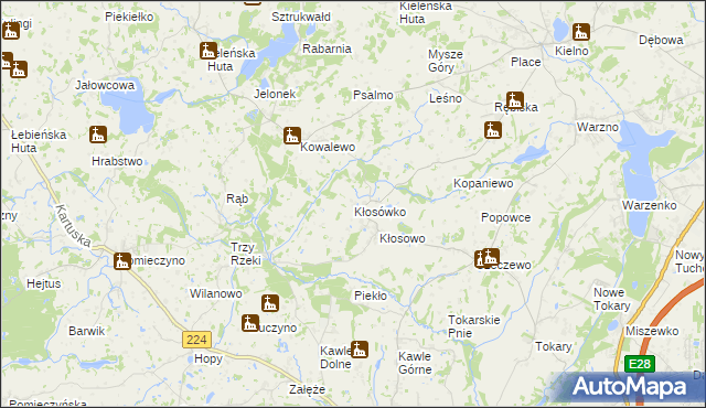 mapa Kłosówko gmina Przodkowo, Kłosówko gmina Przodkowo na mapie Targeo