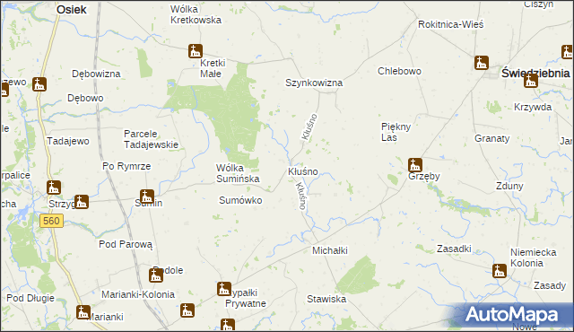 mapa Kłuśno, Kłuśno na mapie Targeo