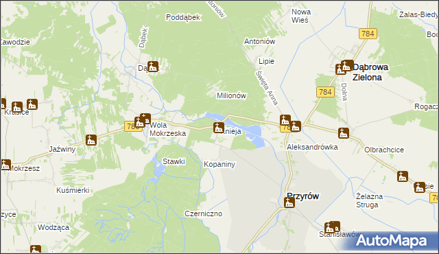 mapa Knieja gmina Przyrów, Knieja gmina Przyrów na mapie Targeo