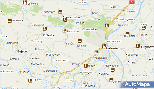 mapa Kobiela gmina Opatowiec, Kobiela gmina Opatowiec na mapie Targeo