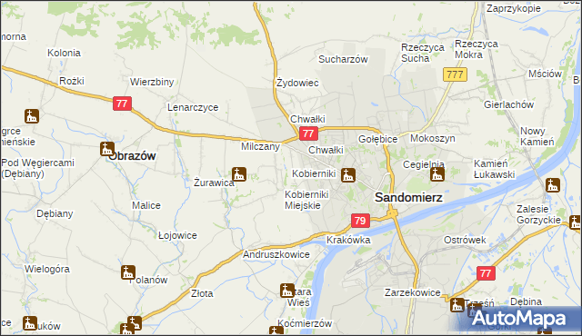 mapa Kobierniki gmina Samborzec, Kobierniki gmina Samborzec na mapie Targeo