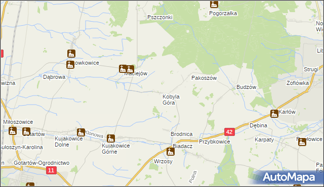 mapa Kobyla Góra gmina Gorzów Śląski, Kobyla Góra gmina Gorzów Śląski na mapie Targeo