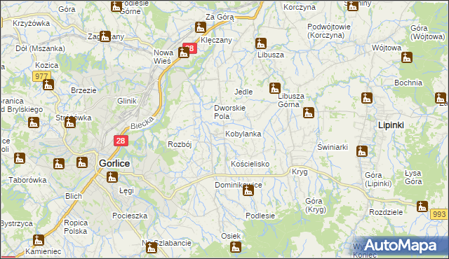 mapa Kobylanka gmina Gorlice, Kobylanka gmina Gorlice na mapie Targeo