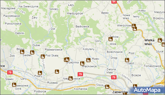 mapa Kobylany gmina Zabierzów, Kobylany gmina Zabierzów na mapie Targeo