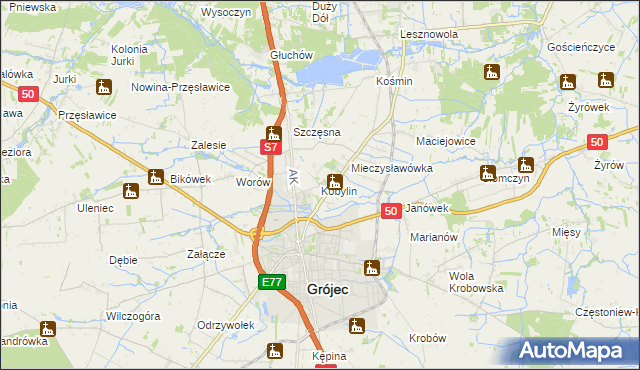 mapa Kobylin gmina Grójec, Kobylin gmina Grójec na mapie Targeo