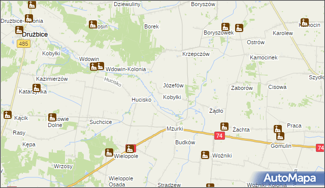 mapa Kobyłki gmina Grabica, Kobyłki gmina Grabica na mapie Targeo