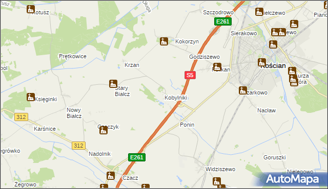 mapa Kobylniki gmina Kościan, Kobylniki gmina Kościan na mapie Targeo