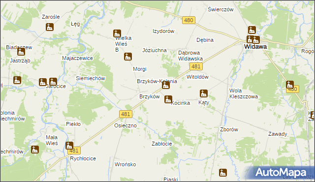 mapa Kocina gmina Widawa, Kocina gmina Widawa na mapie Targeo