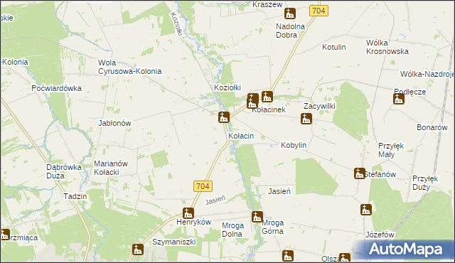 mapa Kołacin gmina Dmosin, Kołacin gmina Dmosin na mapie Targeo