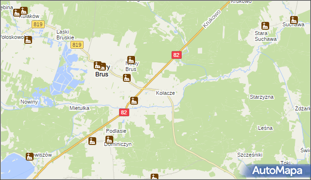 mapa Kołacze gmina Stary Brus, Kołacze gmina Stary Brus na mapie Targeo