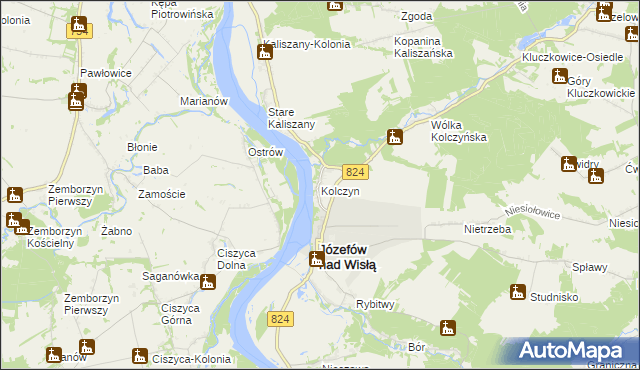 mapa Kolczyn gmina Józefów nad Wisłą, Kolczyn gmina Józefów nad Wisłą na mapie Targeo