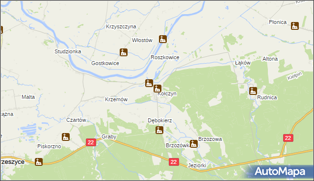 mapa Kołczyn gmina Krzeszyce, Kołczyn gmina Krzeszyce na mapie Targeo