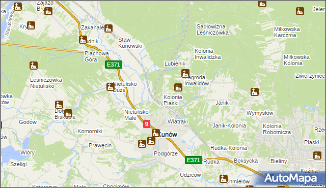 mapa Kolonia Piaski gmina Kunów, Kolonia Piaski gmina Kunów na mapie Targeo