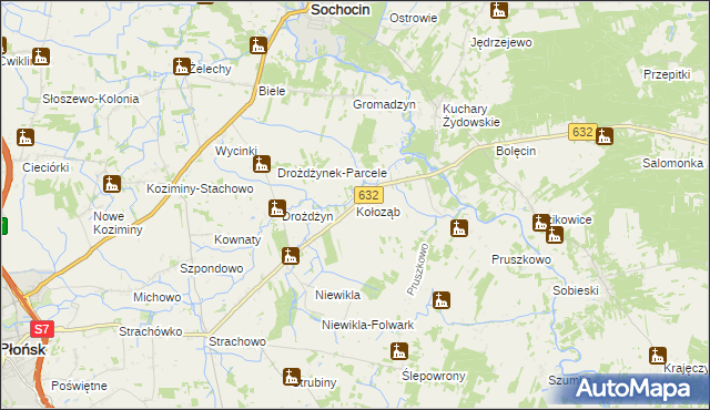 mapa Kołoząb gmina Sochocin, Kołoząb gmina Sochocin na mapie Targeo