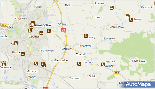 mapa Komaszyce gmina Inowrocław, Komaszyce gmina Inowrocław na mapie Targeo