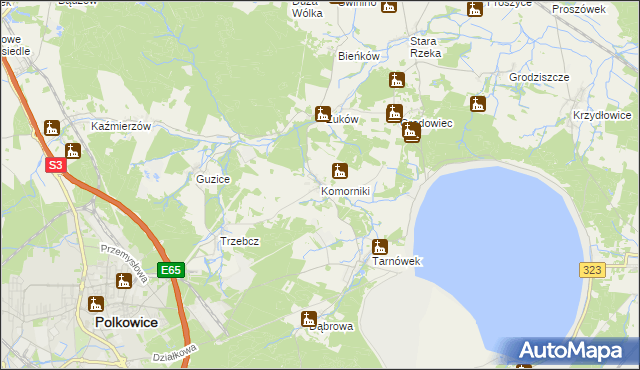 mapa Komorniki gmina Polkowice, Komorniki gmina Polkowice na mapie Targeo