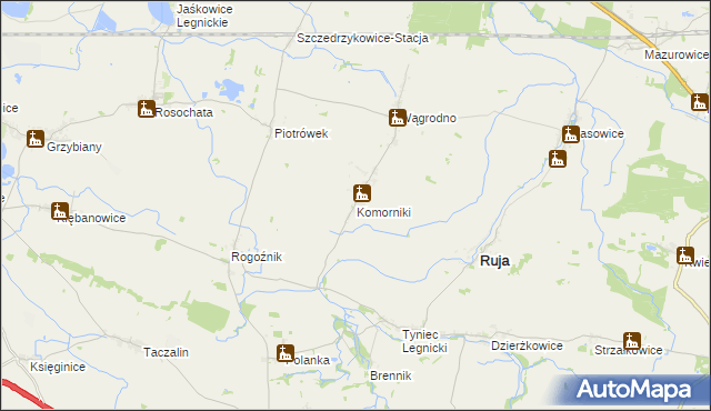 mapa Komorniki gmina Ruja, Komorniki gmina Ruja na mapie Targeo