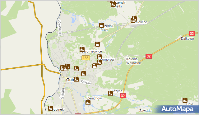 mapa Komorów gmina Gubin, Komorów gmina Gubin na mapie Targeo