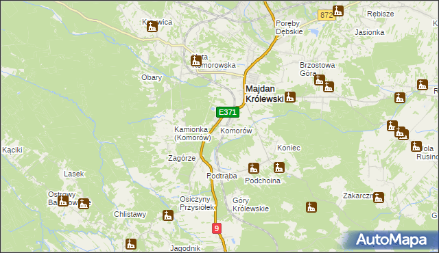 mapa Komorów gmina Majdan Królewski, Komorów gmina Majdan Królewski na mapie Targeo