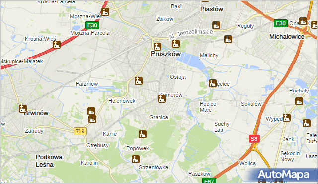 mapa Komorów gmina Michałowice, Komorów gmina Michałowice na mapie Targeo