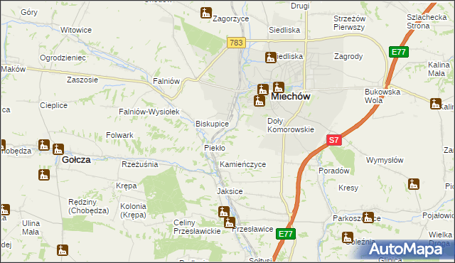 mapa Komorów gmina Miechów, Komorów gmina Miechów na mapie Targeo