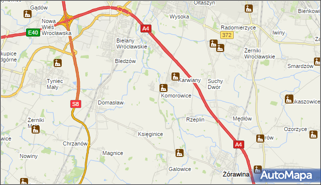 mapa Komorowice gmina Żórawina, Komorowice gmina Żórawina na mapie Targeo