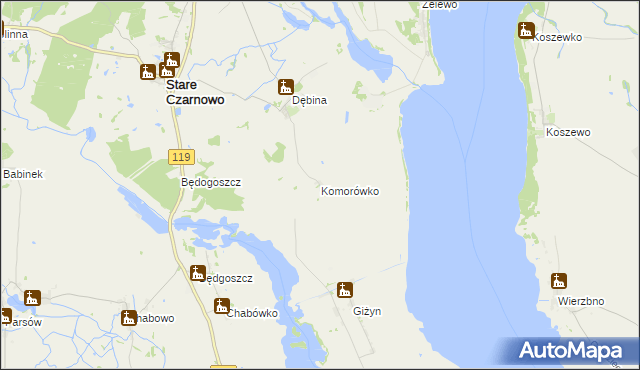 mapa Komorówko gmina Stare Czarnowo, Komorówko gmina Stare Czarnowo na mapie Targeo