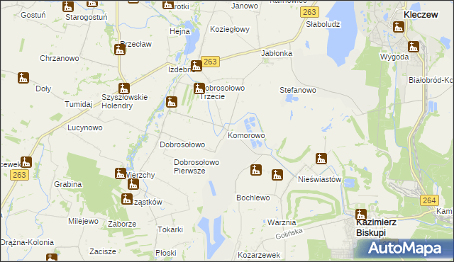 mapa Komorowo gmina Kazimierz Biskupi, Komorowo gmina Kazimierz Biskupi na mapie Targeo