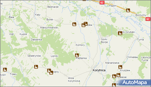 mapa Komory gmina Korytnica, Komory gmina Korytnica na mapie Targeo