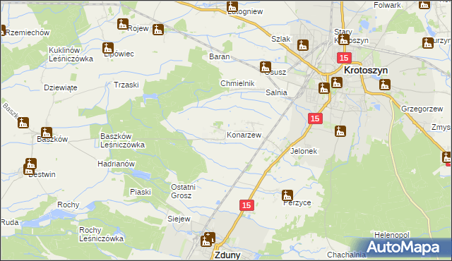 mapa Konarzew gmina Zduny, Konarzew gmina Zduny na mapie Targeo