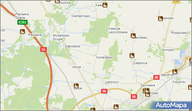 mapa Konarzewo gmina Rawicz, Konarzewo gmina Rawicz na mapie Targeo