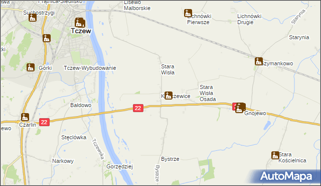 mapa Kończewice gmina Miłoradz, Kończewice gmina Miłoradz na mapie Targeo