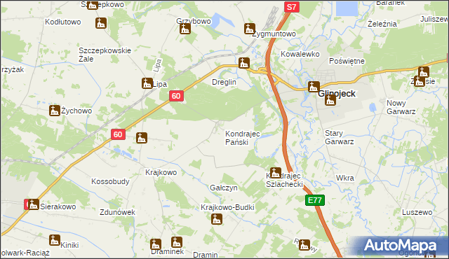 mapa Kondrajec Pański, Kondrajec Pański na mapie Targeo