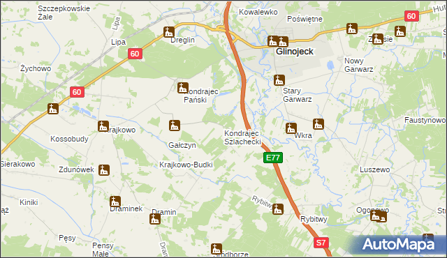 mapa Kondrajec Szlachecki, Kondrajec Szlachecki na mapie Targeo