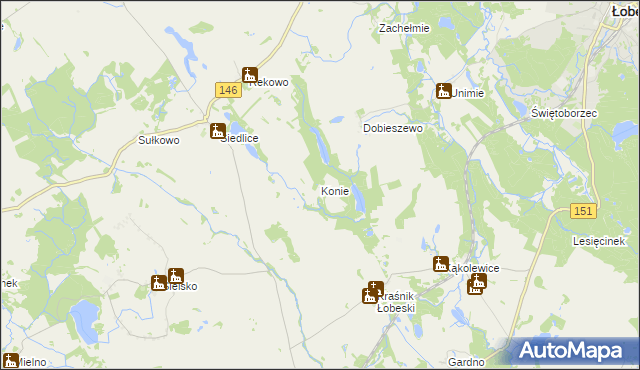 mapa Konie gmina Radowo Małe, Konie gmina Radowo Małe na mapie Targeo