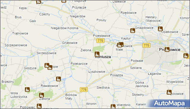 mapa Koniusza powiat proszowicki, Koniusza powiat proszowicki na mapie Targeo