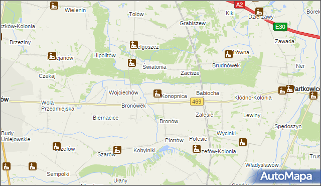 mapa Konopnica gmina Wartkowice, Konopnica gmina Wartkowice na mapie Targeo